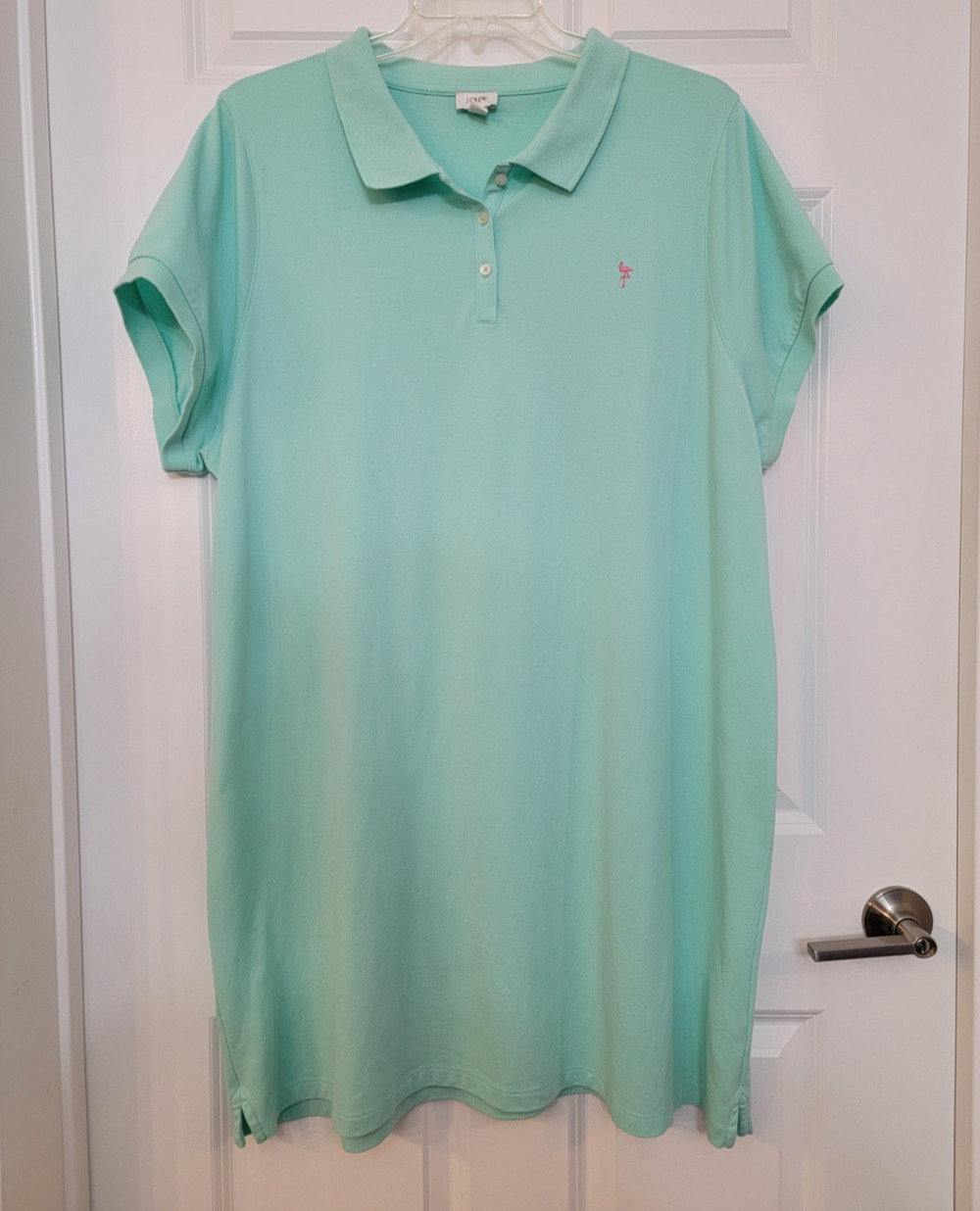 J.CREW Factory Polo Dress Aqua Mint Green Short Sleeve Plus 3X Flamingo Preppy